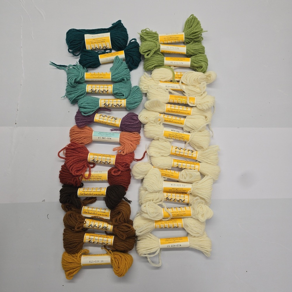 Bernat 1-2-3 Ply Persian-Type Yarn Lot 23 Skeins Earth Tones Neutrals 100% Orlon